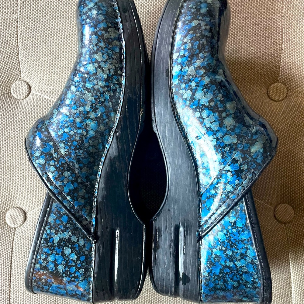 Blue and black Dansko clogs